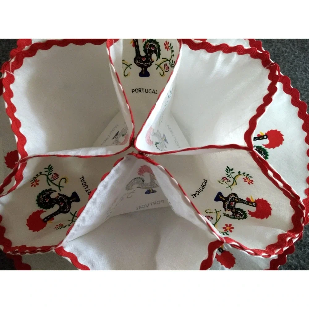 Fabric Bun Roll Biscuit Holder Warmer Rooster Portugal Embroidered Linen Napkins